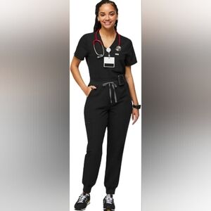 FIGS High Waisted Black Zamora Jogger Petite Yoga Scrub Pants NWT